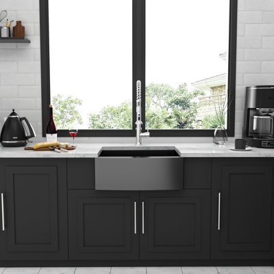 24" Sink In Gunmetal Black - 16 Gauge Stainless Steel Apron Front, Scratch & Bump Resistance Mechanism, No Water Stain, Heat , Material, Soundproof Padding, Effective Drainage, R10 Rounded Corner,