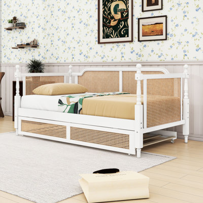 Wood Daybed with Trundle and Rattan Frame by Bayou Breeze