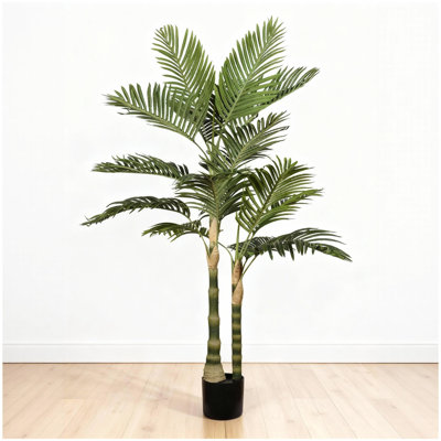 5FT Golden Cane Artificial Palm Tree with Black Plastic Pot, Tropical Fake Plant for Indoor Outdoor Decoration, Faux Palm, 1pc/set