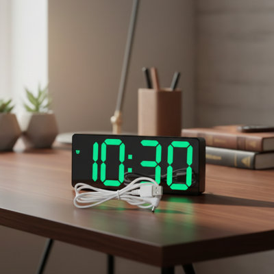 Green Dual Powered Digital Clock, 5 Settings, Sunrise Alarm Clock, Bedroom Home Decor