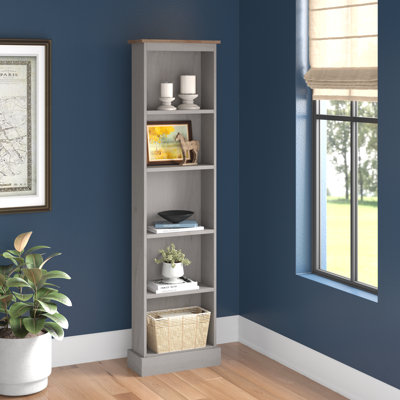 Whiffletree Tall Narrow 5 Shelf Bookcase, Grey and Antique Wax Finish, Corona Design