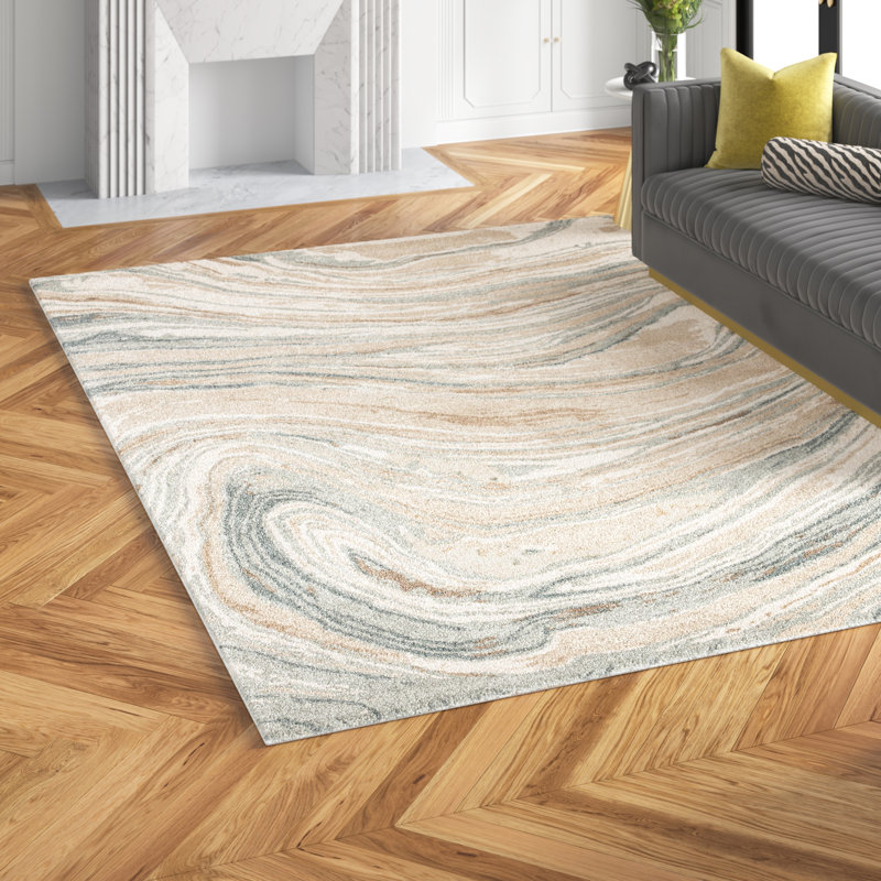 Tapis brun clair à motif abstrait touffeté à la main Koziol, Rectangle 5 pi x 8 pi
