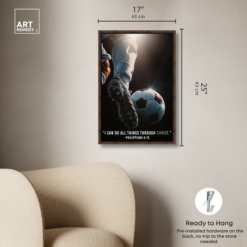  «Through Christ Christ Ball», toile d'art encadrée, cadre en noyer, 16 x 24, 25"H x 17"W, Walnut Frame