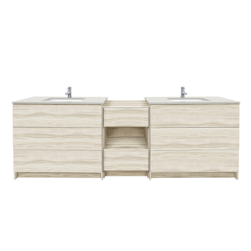 Ella 92'' Double Bathroom Vanity with Engineered Quartz Top, Single, Galaxy White, White