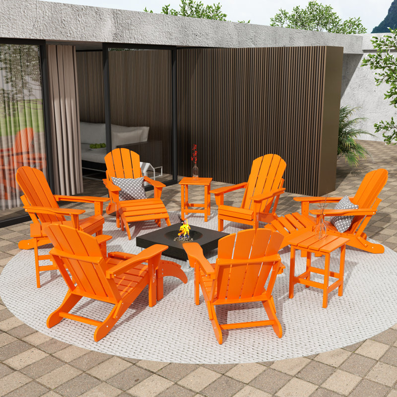 Laguna Foldable Outdoor Adirondack Chair With Ottoman, Orange