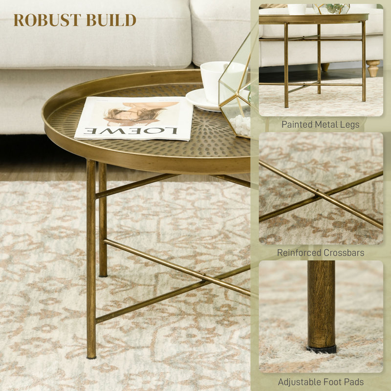 Table basse 24 po avec plateau martelé et plateau central en métal