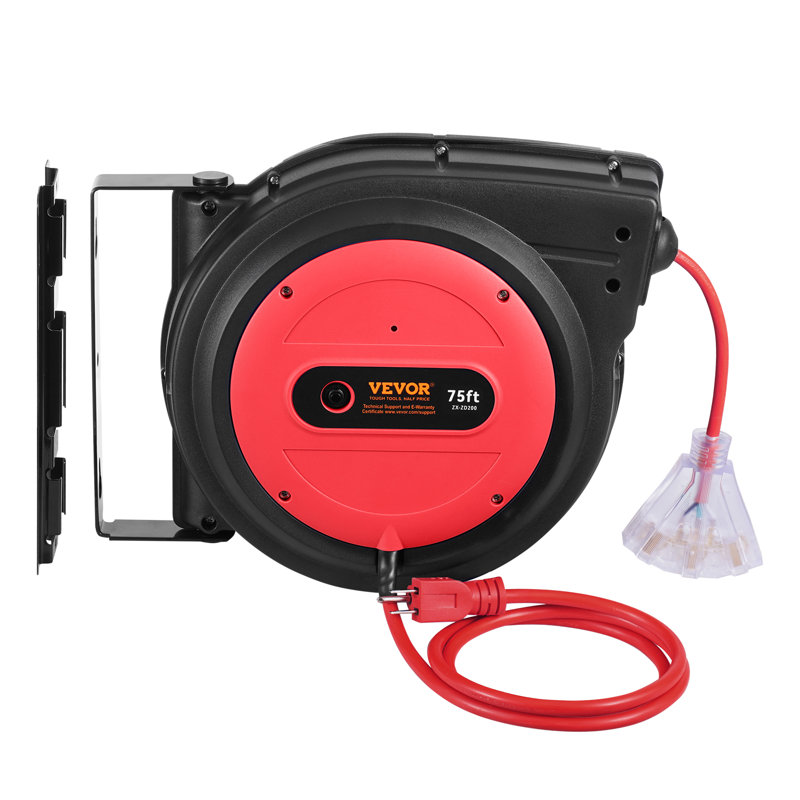 Enrouleur de cordon d'alimentation rétractable 75 pi, Rouge / noir