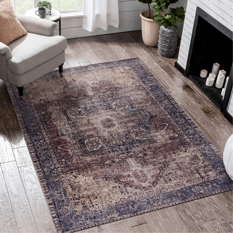 6X9 Washable Area Rug, Low-Pile, Non-Slip, Stain , Non-Shedding, Foldable, & Pet Safe - Add A Touch Of Luxury  Burgundy Rug Washable, Enhance Your Home Decor