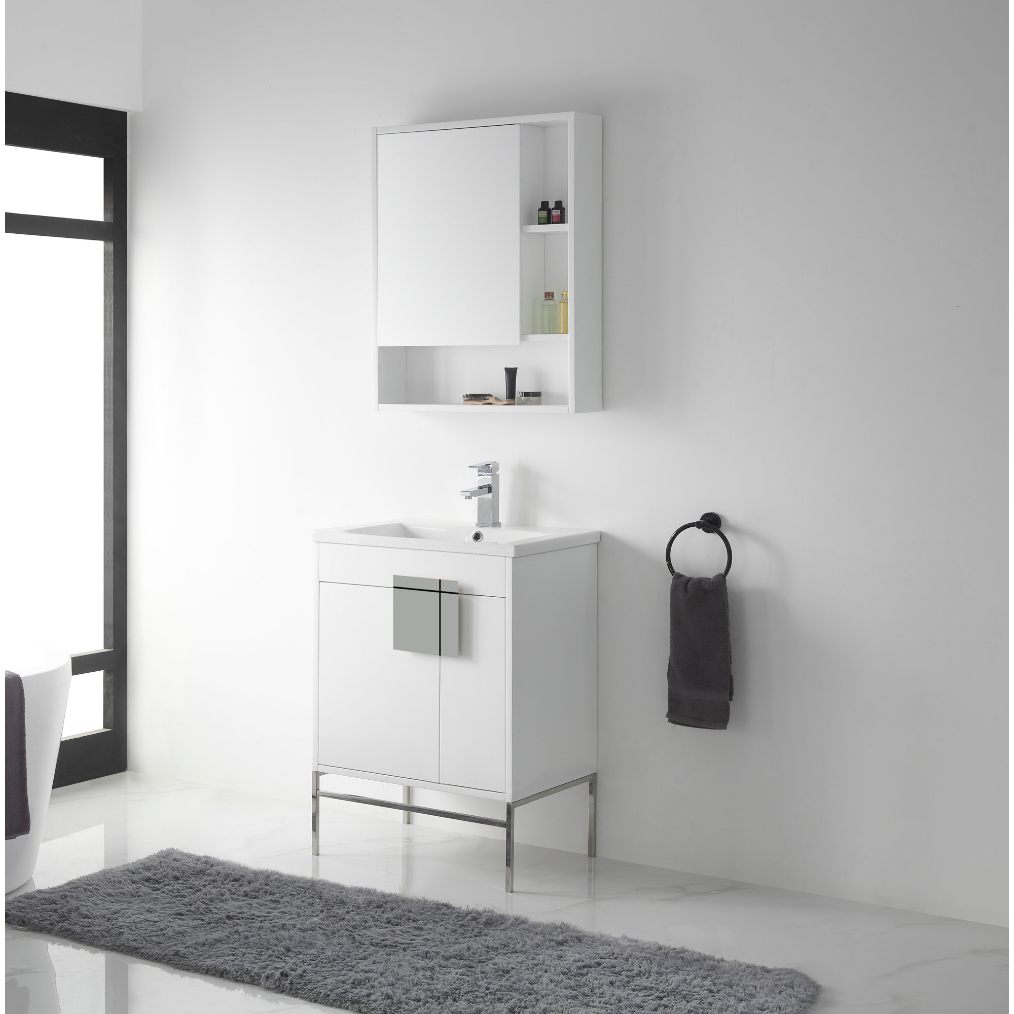 Maisie 24'' Single Bathroom Vanity, White, Polished Chrome