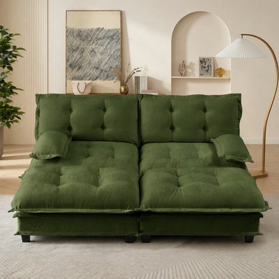 77" Modern Sofa Modular Sectional Cloud Couch with 2 Ottoman, 2-Seat Chenille Deep Seat Sofa with Comfy Lattice Decored Seat Cushion, Sleeper Sofa Be