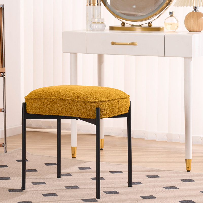 Romere Vanity Stool Fabric Upholstered Accent Stool Rectangle Makeup Stool Ottoman with Metal Legs, Coffee 