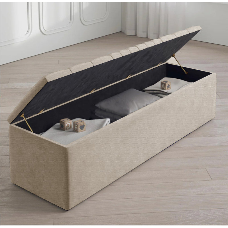 Large Striped Wide Rectangle Solid Color Standard Ottoman Storage Box, Naples Upholstered Deep Storage End of Bed Bench