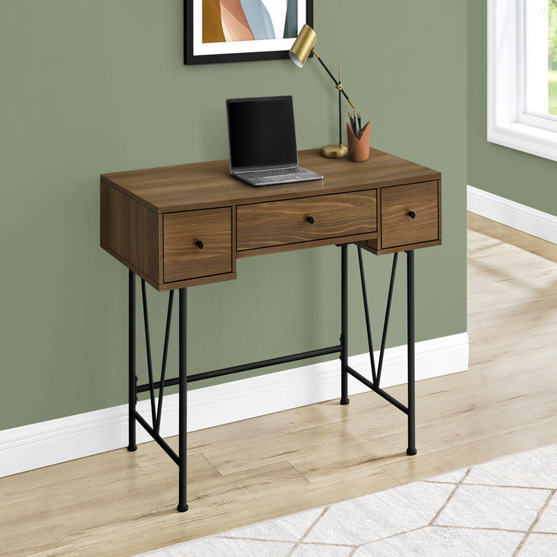 Bureau d'ordinateur, bureau personnel, ordinateur portable, tiroirs de rangement, L 48 po, travail, stratifié noyer, métal noir, transitionnel