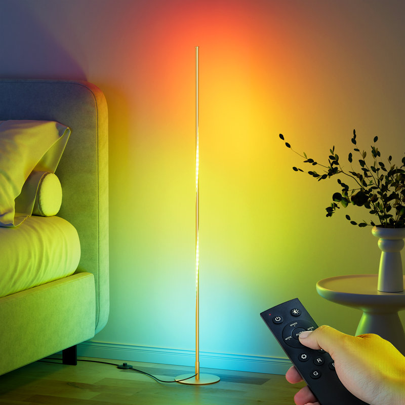 57" Led Dimmable RGB Corner Ambient Floor Lamp With Remote, Gold
