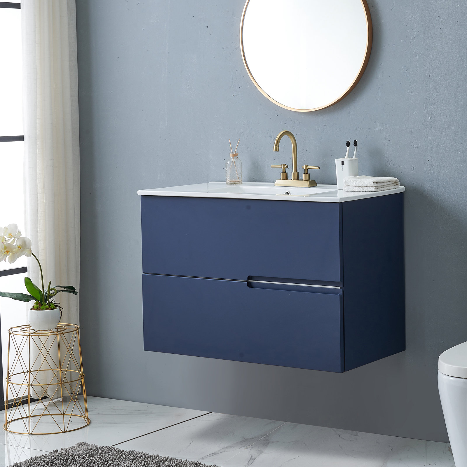Latitude Run® Aario 36‘’ Modern Blue Wall-Mounted Single Bathroom ...