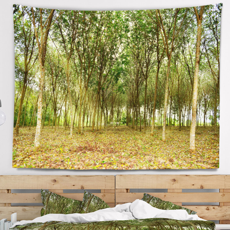 Paysage avec plantation d'hévéa pendant la tapisserie de midi, H 32 po x l 39 po
