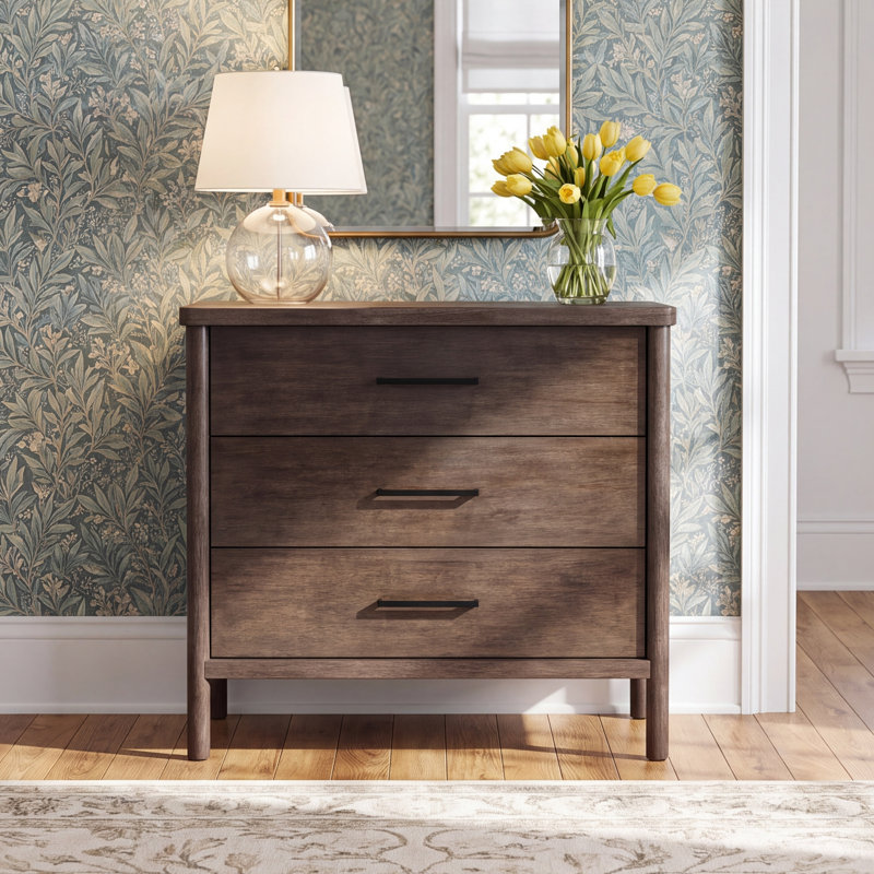 Hall 3 Drawer 34" W Dresser, Dark Brown