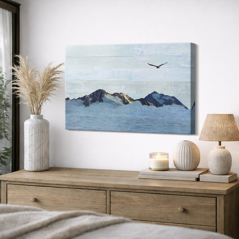 «Rustic Blue Mountain Eagle», images de bureau, impression sur toile encadrée sur toile., H 32 po x l 48 po, Toile tendue