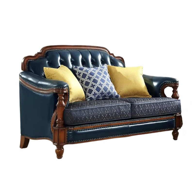 American Solid Wood Leather Sofa Upholstered 64'' Loveseat