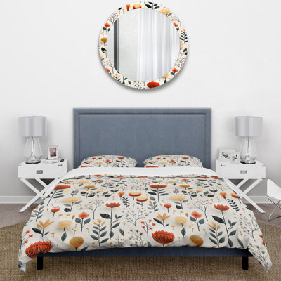 Nordic Grace Orange Floral Harmony - Ensemble de housse de couette floral