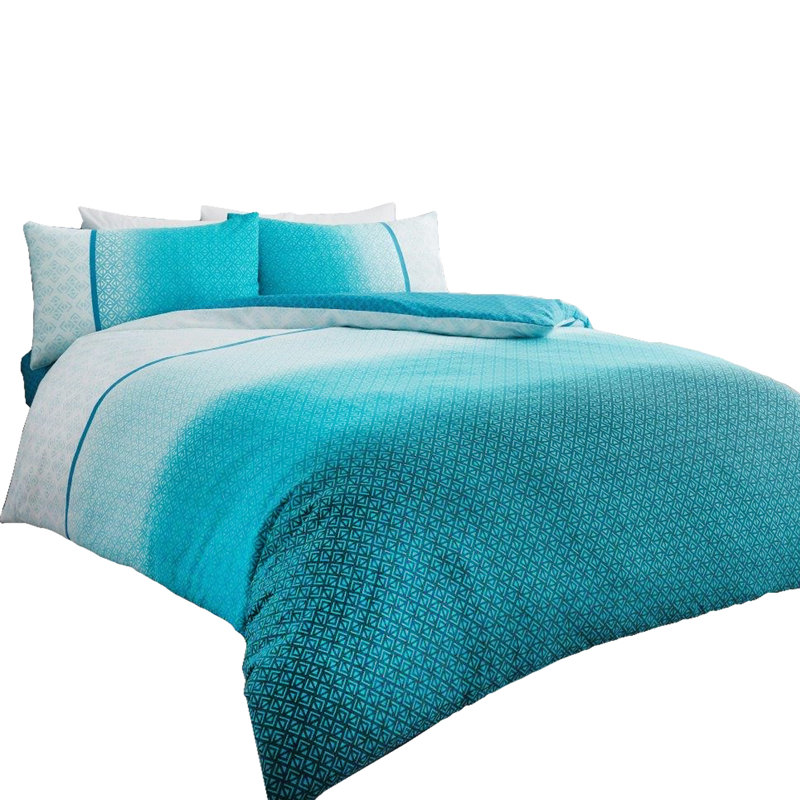 Geometric Polycotton Duvet Cover Set with Matching Pillowcases - Soft, Durable, Comfortable Unisex Bedding, Super King, Teal