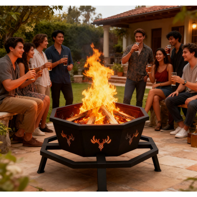 35 Inch Octagonal Fire Pit,Outdoor Fire Pit,Wood Burning Firepit,Bonfire Fire Pit,Firepits for Outside,Camping, Backyard, Patio,Bonfire