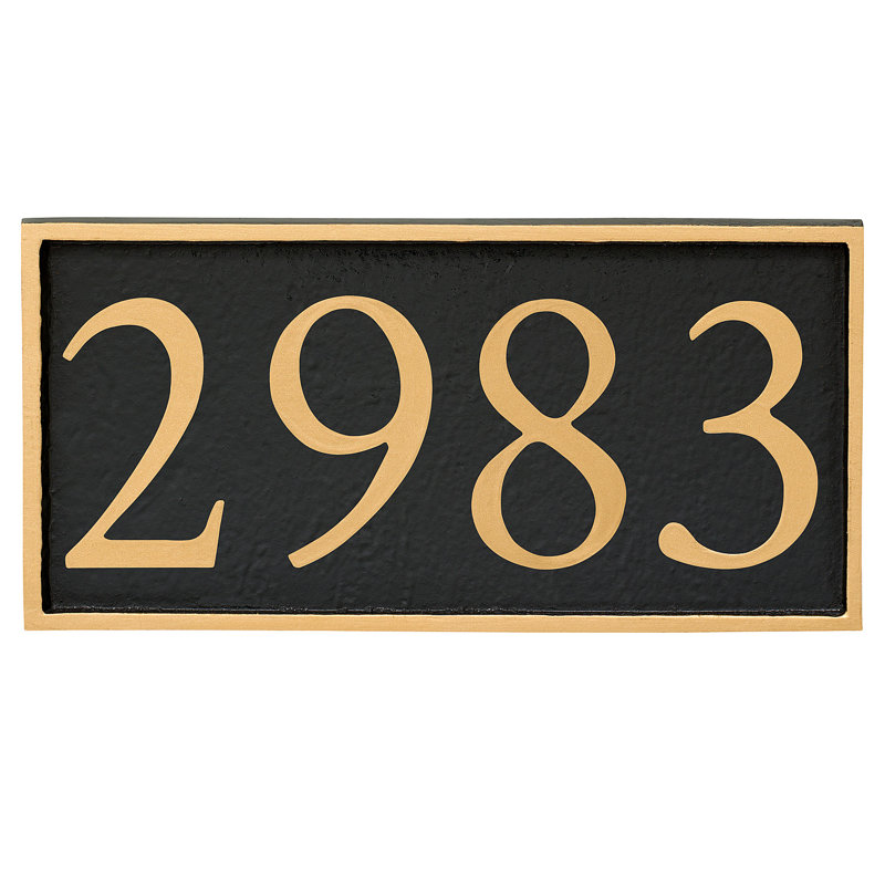 Serif 1-Line Wall Address Plaque, Black, Gold, Yes