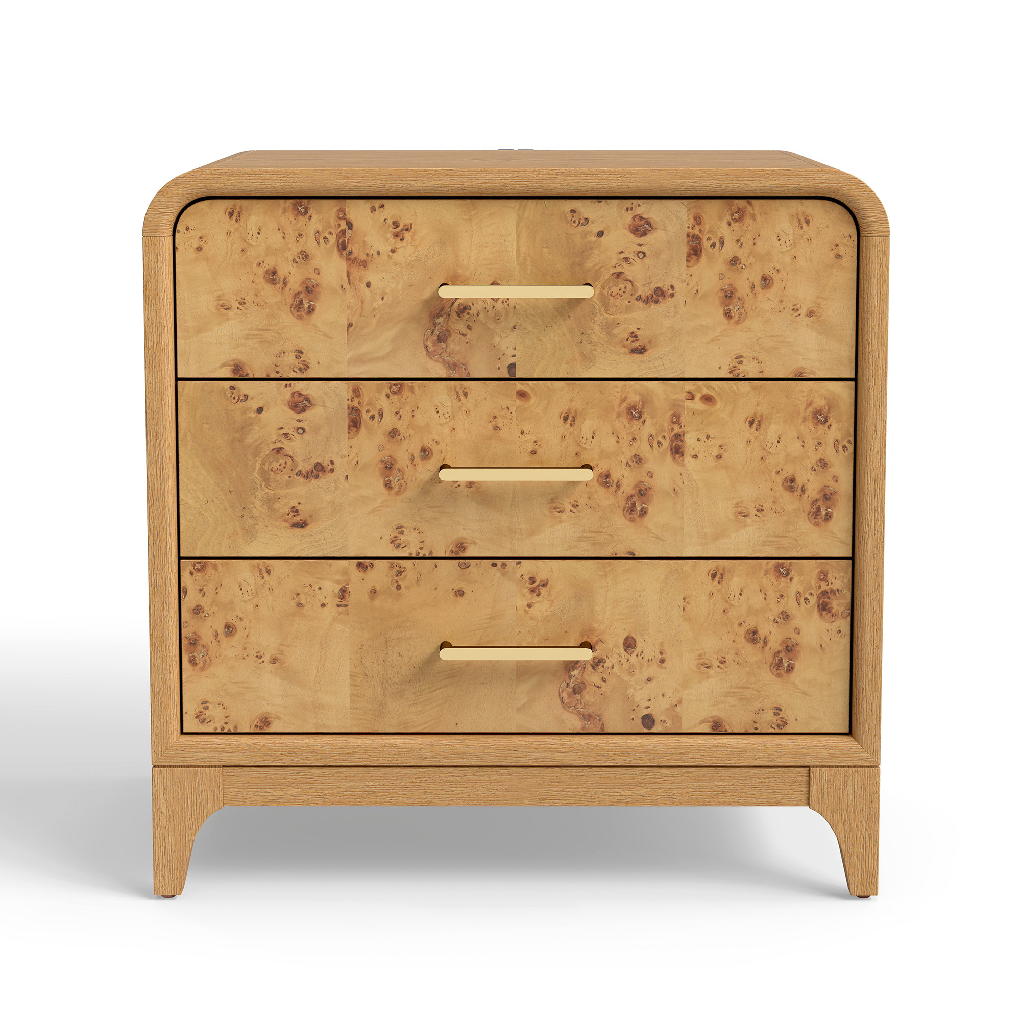 Adden Burl Wood 3-Drawer Nightstand, Oak
