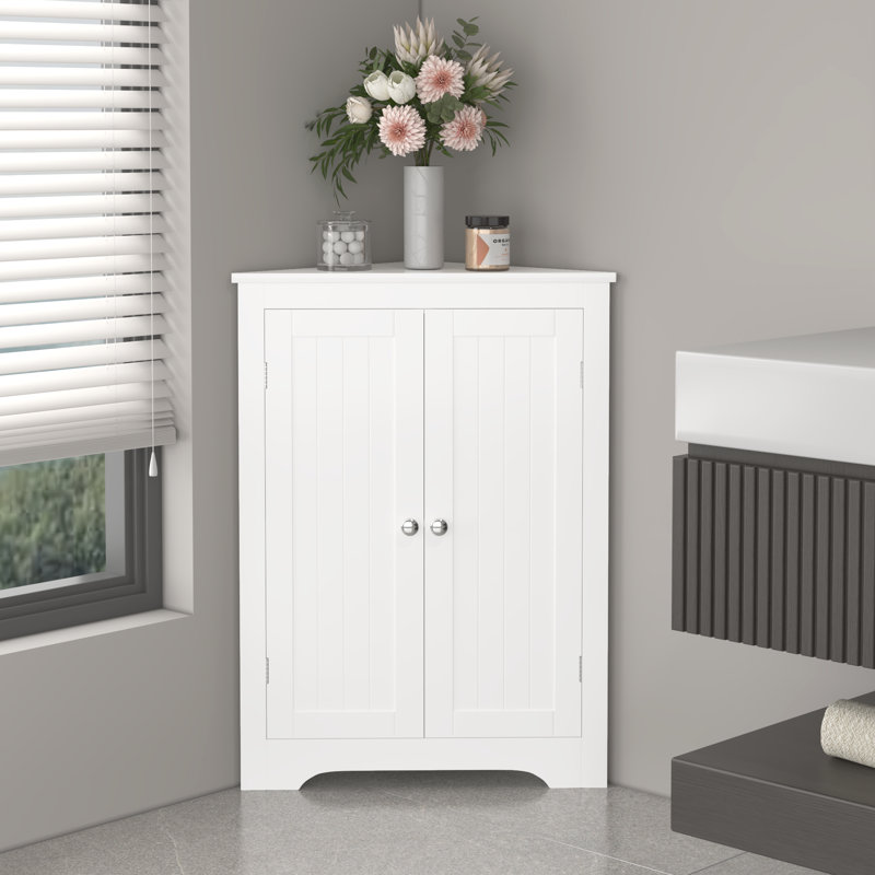 Freestanding Bathroom Corner Cabinet With 2 Doors And Adjustable Shelves For Bathroom, Kitchen, Living Room Or Bedroom