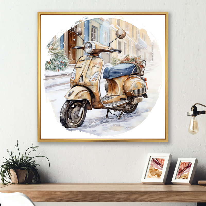 " Scooter Charm In Winter I ", Gold Floater Framed, 30" H x 30" W x 1" D