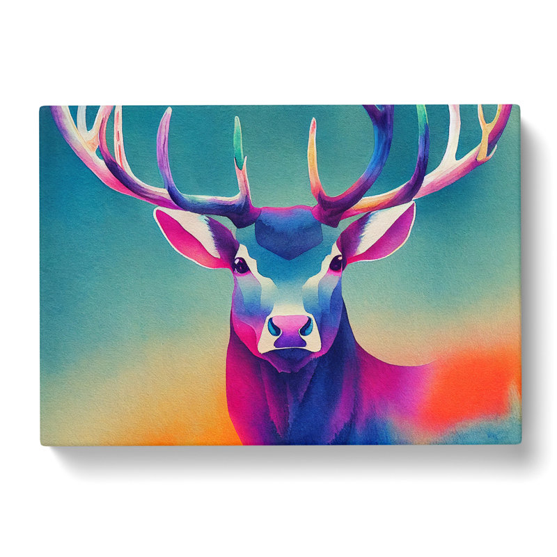XXX-H1022-WF-10037X Watercolour Stag Deer Vol.4 Abstract - Wrapped Canvas Print