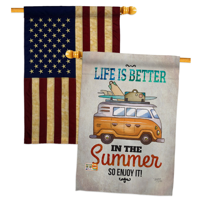 Drapeau de maison en polyester à 2 côtés Better In Summer H 40 x l 28