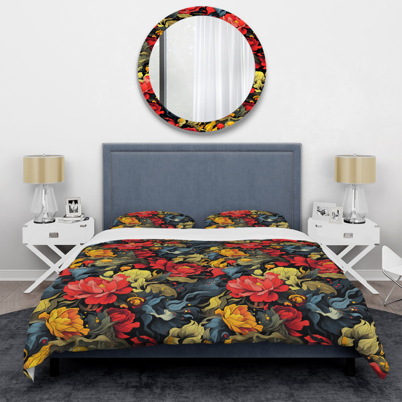 Rebel Soul - motif floral rouge II - ensemble de housse de couette floral - microfibre de polyester