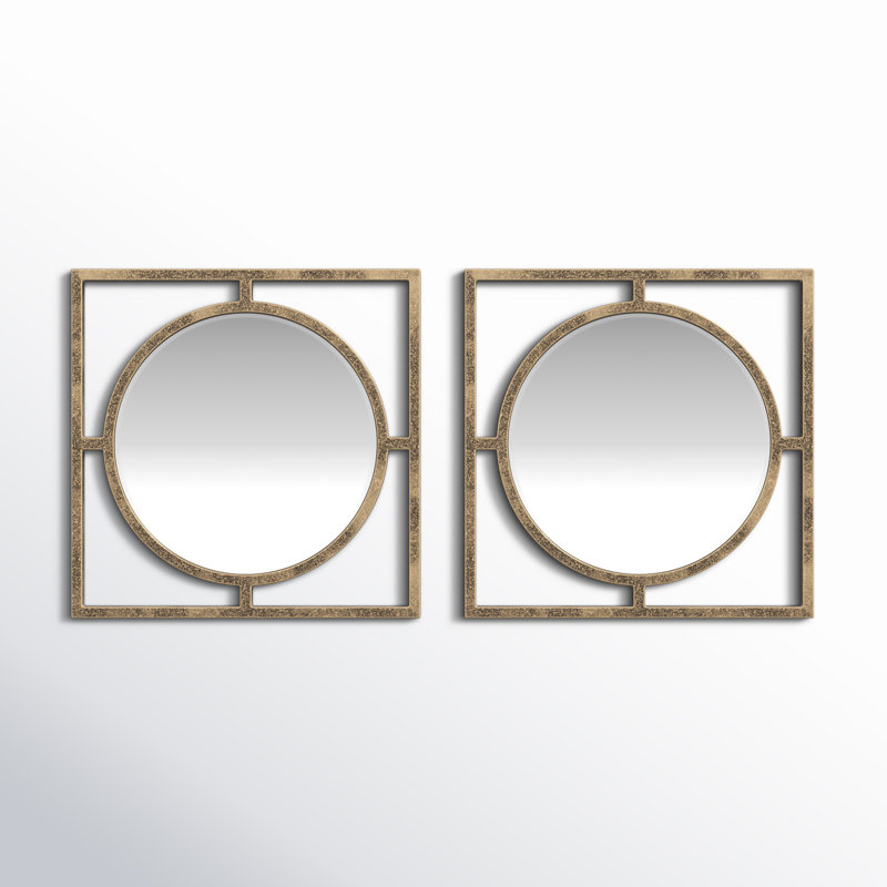 Arnisha Round Gold Iron 18" Floating Frame Mirror