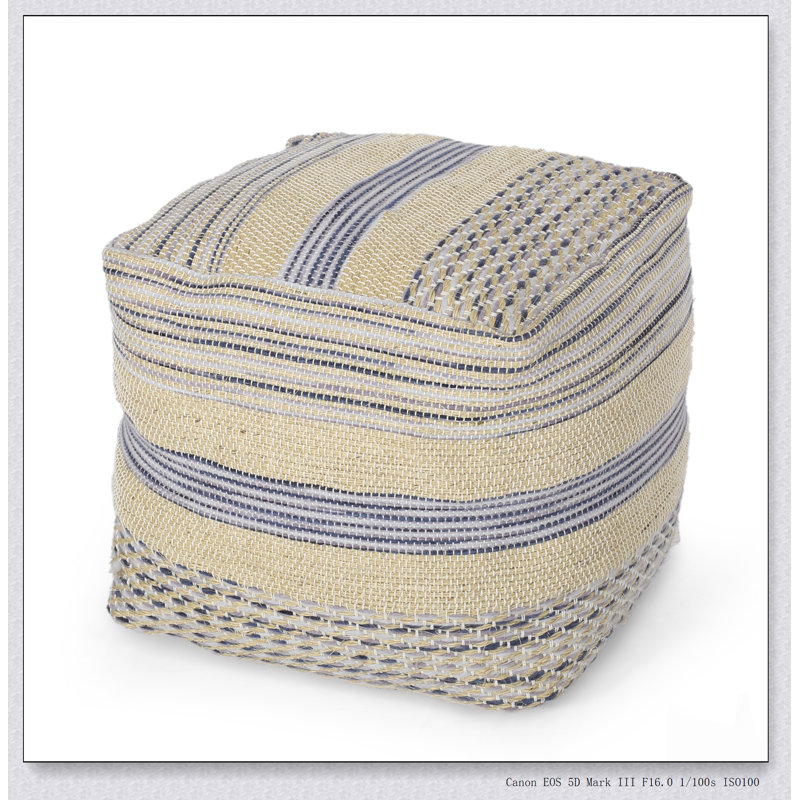 Western Handcrafted Fabric Pouf, Durable Hemp And Wool Blend, Versatile Seating And Footrest For Any Room
