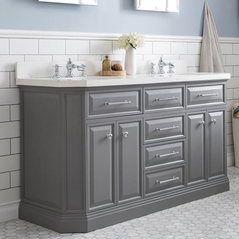 Palace 60'' W Double Vanity, Cashmere Gray, Stainless Steel