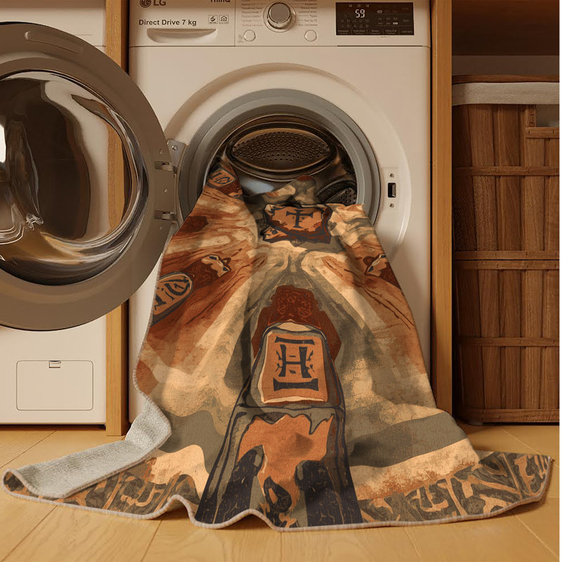 Tapis traditionnel lavable à la machine à motif rétro Zack brun et beige, 7 x 9