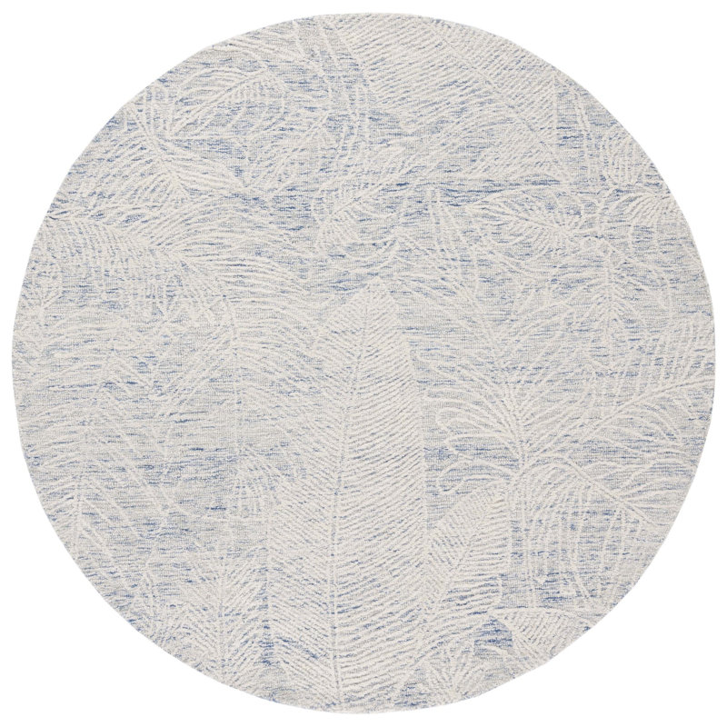 Alezae Hand Tufted Wool/Cotton Floral Rug in Ivory/Blue, Round 6'