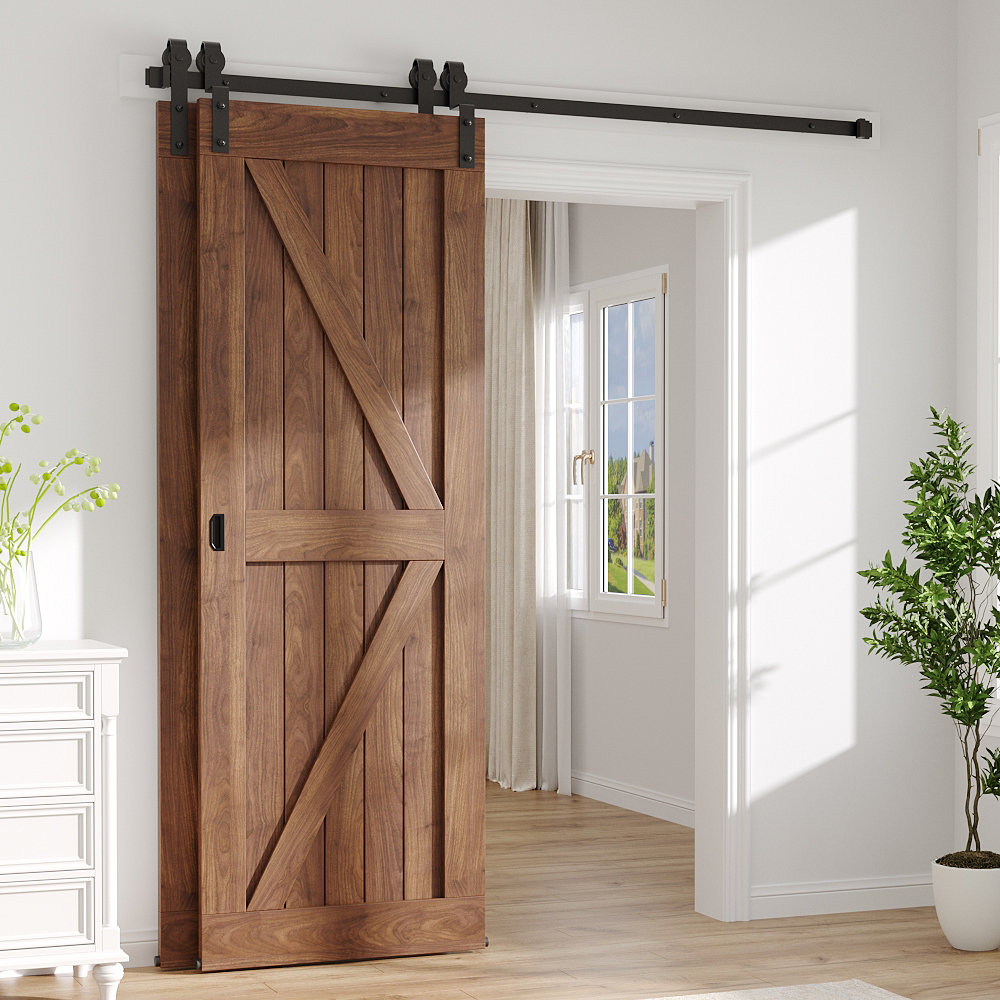 Industrial Single Track Bypass Barn Door Sliding Hardware Kit