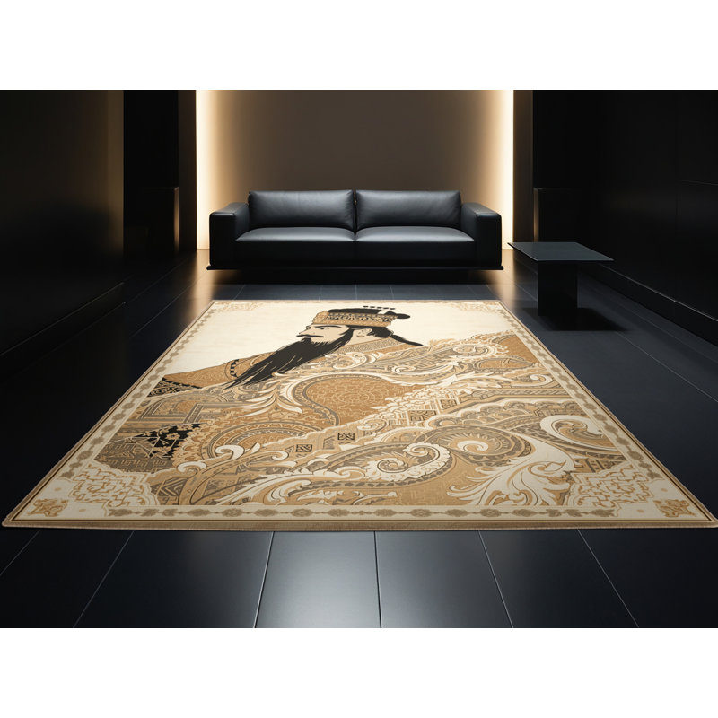 Tapis oriental moelleux et moelleux de couleur beige moelleux Duren Kublai, 6 X 9