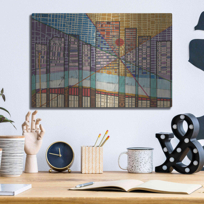 Winston Porter «Modern Map of Detroit» par Nikki Galapon, art mural en métal, H 12 po x l 16 po