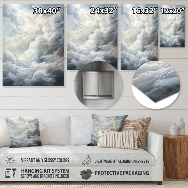 «Clouds Whispering Clouds II», art mural métal paysage et nature, H 20 po x l 12 po