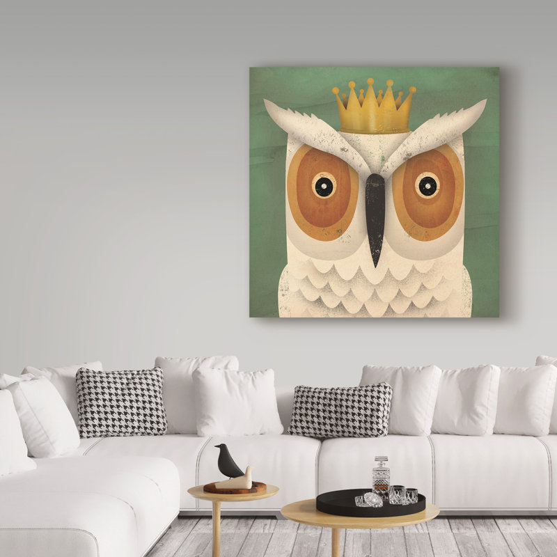 «White Owl with Crown», art sur toile, H 14 po x l 14 po x P 2 po