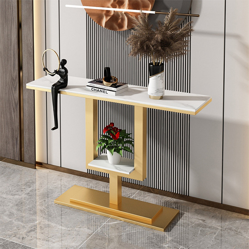 Console Table, 31.5" H x 47.2" W x 11.8" D, White, Gold