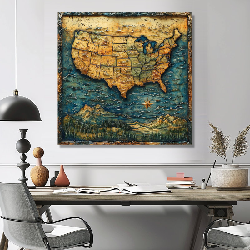 Anab Vintage 19 Centruy Us Map I - carte des États-Unis, art mural sur toile, Toile tendue, Ne pas appliquer