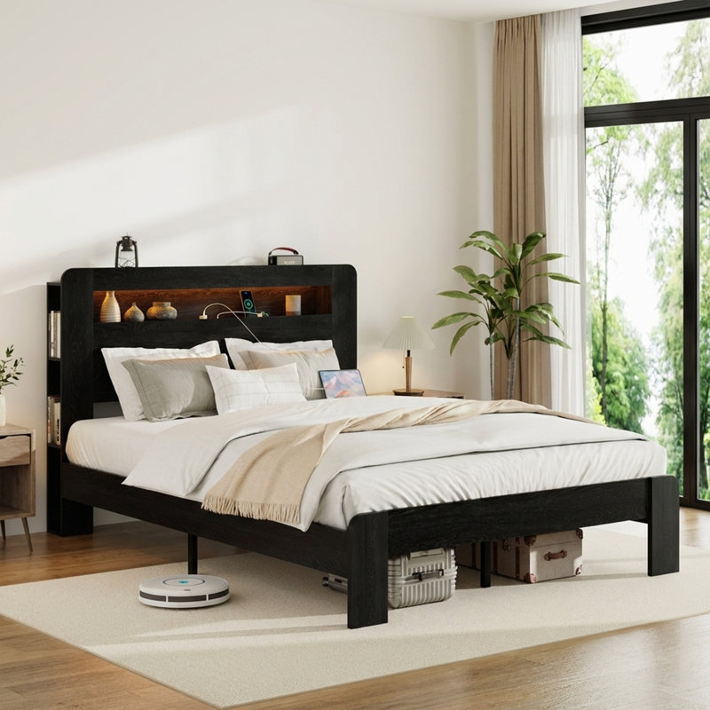 Base de lit plateforme en bois, Lit double