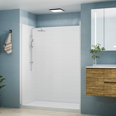 60" W x 32" D x 96" H Glue Up 3 Pieces Alcove Shower Wall Surround Cuttable Panel in White High Gloss 0.137'' Thick