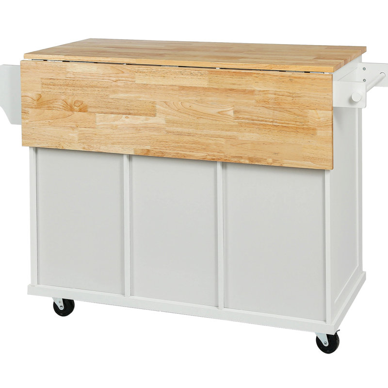 Large Storage Space Kitchen Cart With Metal Support Frames Portable Internal And Drop Feature, White