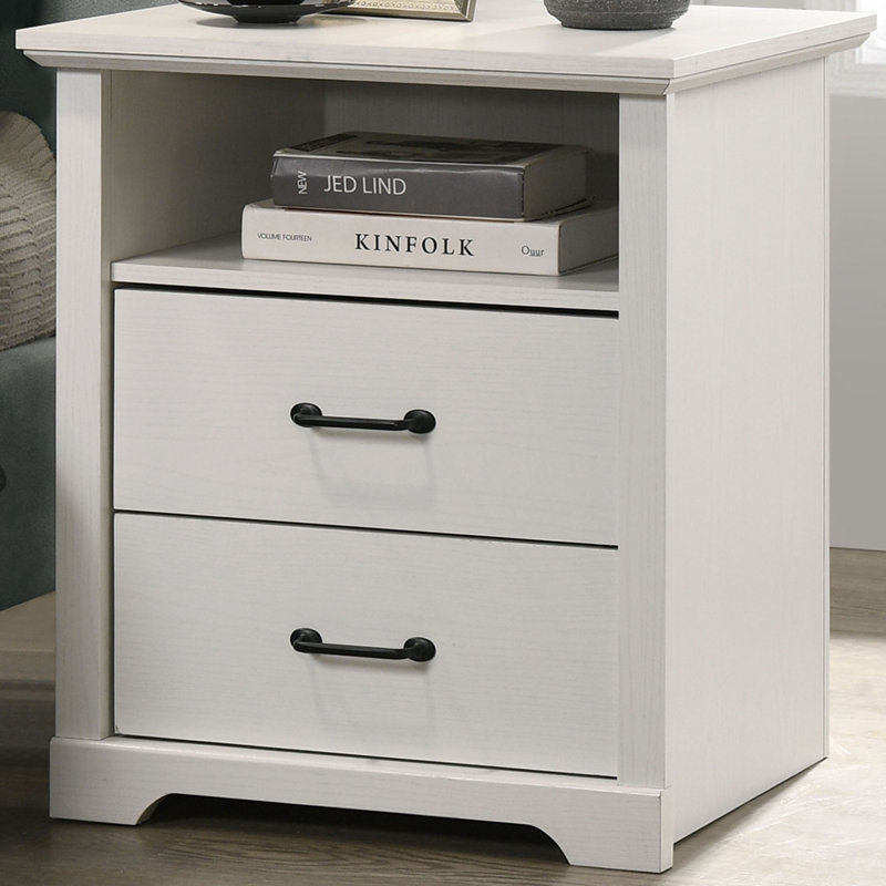 Table de chevet blanche à 2 tiroirs Elara l 22 po avec ports de chargement USB, Blanc
