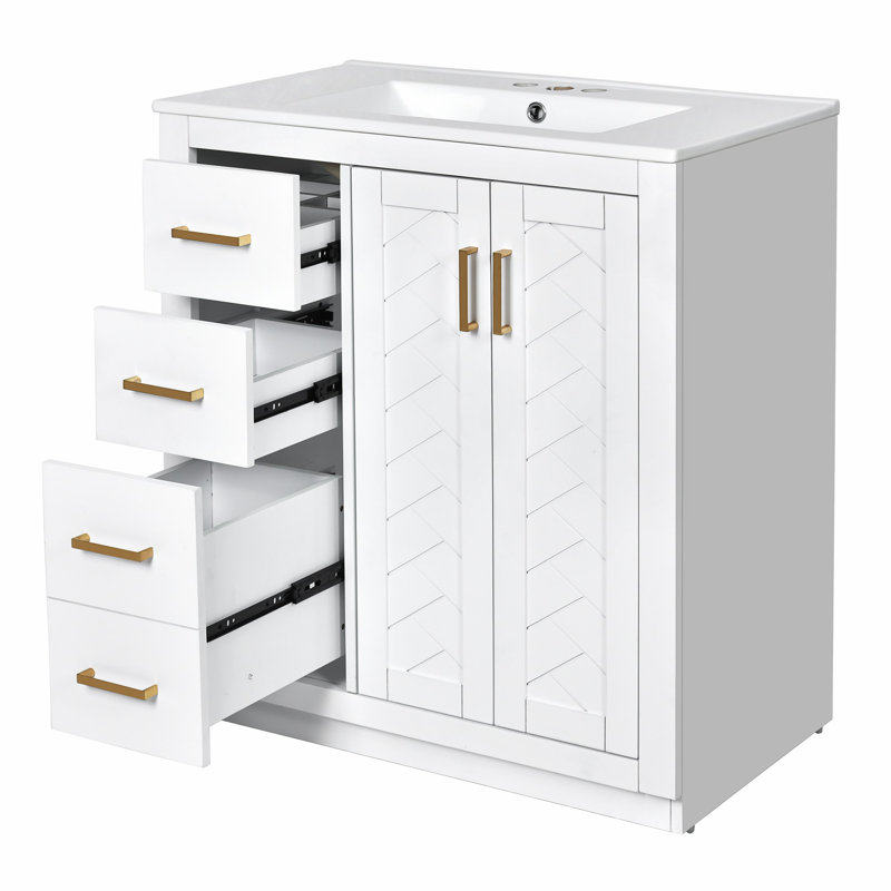 Meuble-lavabo avec lavabo en céramique H 34 po x l 30 po x P 18,3 po, Blanc
